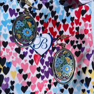 Brighton Floral garden Oval Earrings with Blue and Yellow Accents